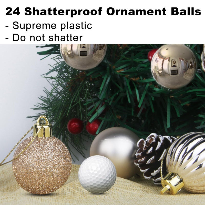 GameXcel Champagne Gold 2.5" Christmas Balls Christmas Tree Decoration Ornaments Shatterproof Hanging Balls for Birthday Halloween Holiday Wedding Decorations Set of 24pcs - Image 3
